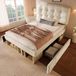 HAUSS SPOLE Lit rembourré 90x200 cm - Avec tête de lit réglable et tiroirs - Sans matelas - Velours - Beige