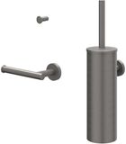 IVY Accessoireset 1 - Wandmodel Toiletborstelhouder met Handdoekhaak en Toiletrolhouder - Geborsteld Metaal Zwart