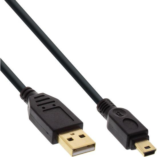 InLine Mini USB - USB-A kabel | verguld | USB2.0 | 5 meter | zwart