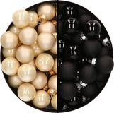 Othmar Decorations Bv Mini kerstballen - 48x st - champagne en zwart - 2,5 cm - glas - kerstversiering