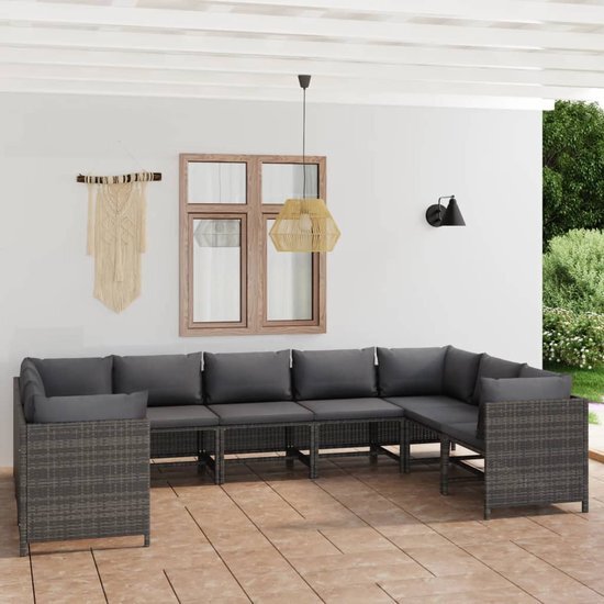 The Living Store Poly Rattan Loungehoek - Grijs - 60x60x60 cm - Comfortabele loungeset met stalen frame bedekt met PE-rattan - Afneembare en wasbare kussenhoezen - Lichtgewicht en modulair ontwerp - Weersbestendig - Montage vereist - The Living Store