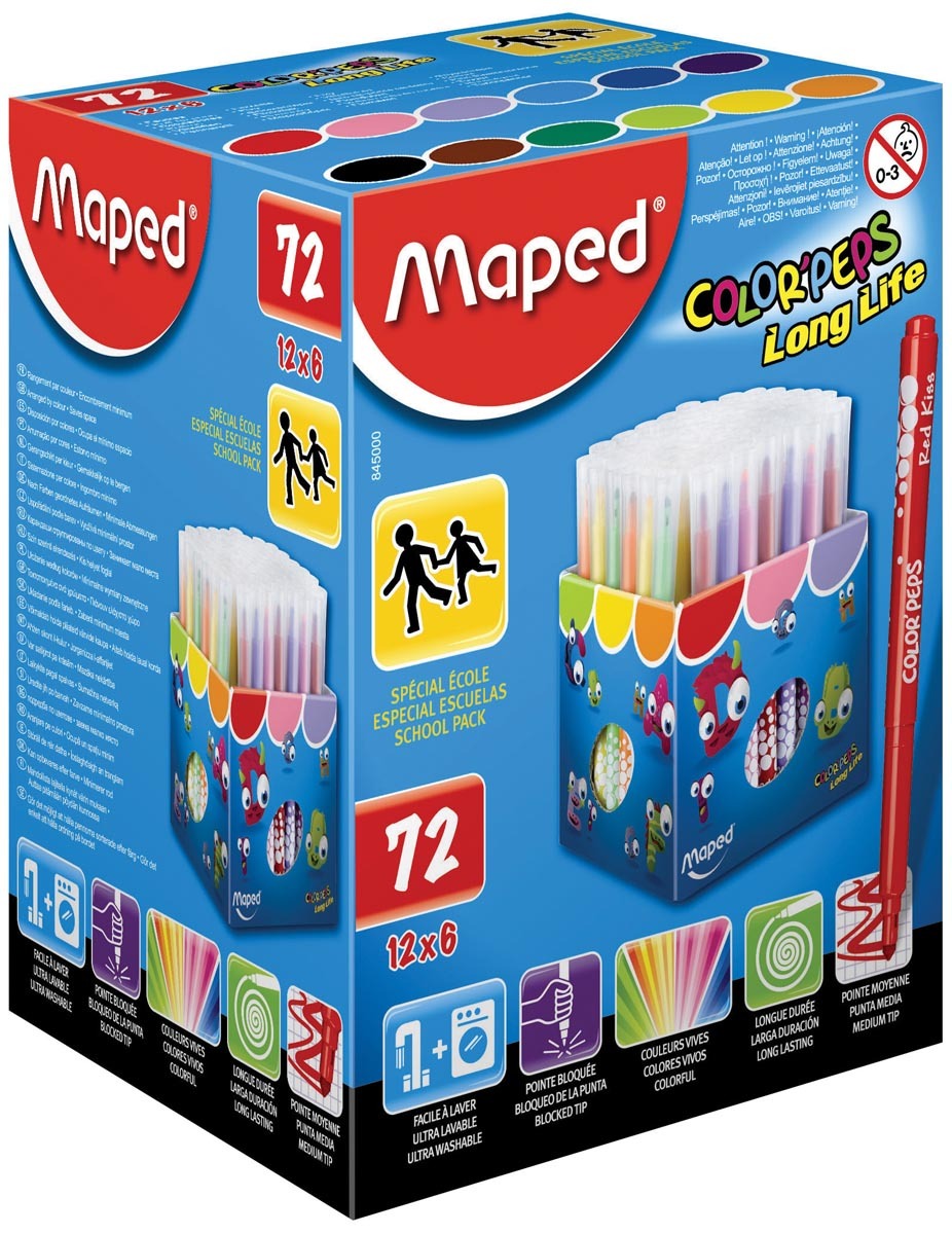 Maped Viltstift Color Peps 72 stiften in een kartonnen doos classpack