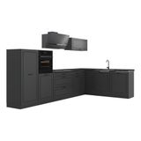 Vicco Hoekkeuken "R-Line", Antraciet landelijk/Antraciet 347 x cm | 8 Modules · Poten in hoogte verstelbaar · Antraciet werkblad · MDF-fronten · Met ovenkast · Vrij combineerbaar