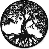 Unyqoos® Geometrische wanddecoratie – boom silhouet, 30 cm diameter, 3 mm HDF, zwart