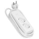 Stekkerdoos, 2-voudige stekkerdoos met schakelaar, 3 m, 3 G, kabel 1,5 mm², in wit en grijs, ideaal voor meerdere elektrische aansluitingen.