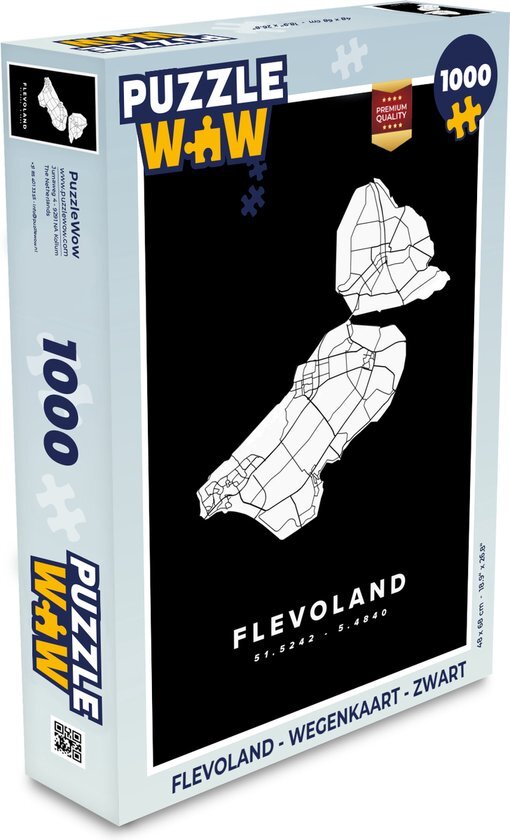 MuchoWow Puzzel Flevoland - Wegenkaart - Zwart - Legpuzzel - Puzzel 1000 stukjes volwassenen