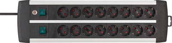 Brennenstuhl Premium-Alu-Line - 16-voudige stekkerdoos - Zwart/Zilver - 3m snoer