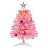 Uten Roze mini-kerstboom, 55 cm bureaublad kleine kerstboom met 30 LED lichtslingers, boomtopper sterornamenten en strik, 15 kerstballen voor desktop kerstdecoratie