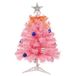 Uten Roze mini-kerstboom, 55 cm bureaublad kleine kerstboom met 30 LED lichtslingers, boomtopper sterornamenten en strik, 15 kerstballen voor desktop kerstdecoratie