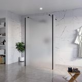 FortiFura Galeria Vrijstaande Inloopdouche - 120x200cm - mat glas - antikalk - 8mm veiligheidsglas - 2 zijwanden - 40cm - wandsteunen en hoekprofielen - mat zwart