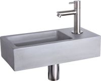 Differnz Fonteinset Ravo Rechthoek 38.5x18.5x9 Beton Lichtgrijs Rechte Toiletkraan Clickwaste Sifon RVS Look