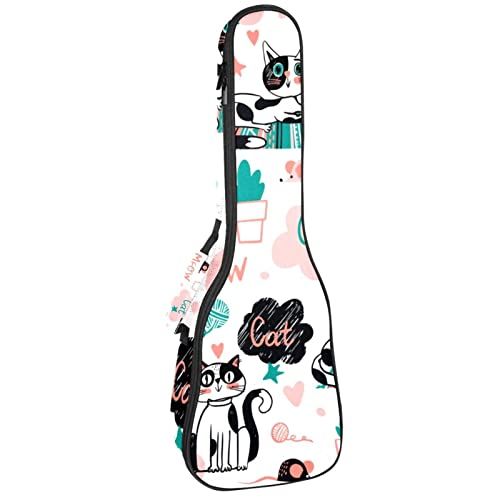 Mersov Concert Ukelele Rugzak, Heavy Duty Ukulele Case Bag met Opslag, Sopraan Concert Tenor Ukelele 10MM Gewatteerde BagCute Hand Draw Kat Miauw Patroon