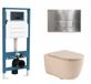 QeramiQ Dely Swirl Toiletset - reservoir encastré Qeramiq Flush - abattant slim - plaque de déclenchement en métal Inox - boutons rectangulaires - beige