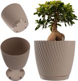Merkloos KADAX Bloempot met onderzetter, plantenpot in driedimensionale golfvorm, kunststof plantenpot, decoratieve pot voor bloemen, cactussen en kruiden (19 cm, bruin)