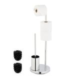Relaxdays Butler WC roestvrij staal HxØ 68 x 22 cm wc-rolhouder staande toiletborstelhouder vervangende borstelhouder zilver