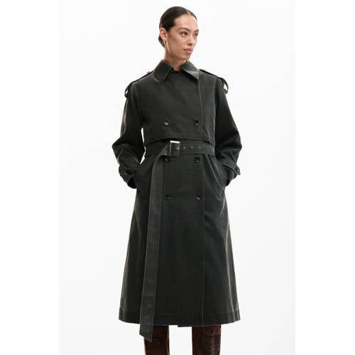 Desigual imitatieleren trenchcoat antraciet
