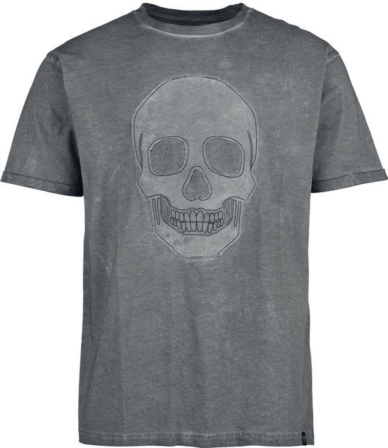 Black Premium by EMP grijs T-shirt met schedelpatch en wash-effect - Heren - XL