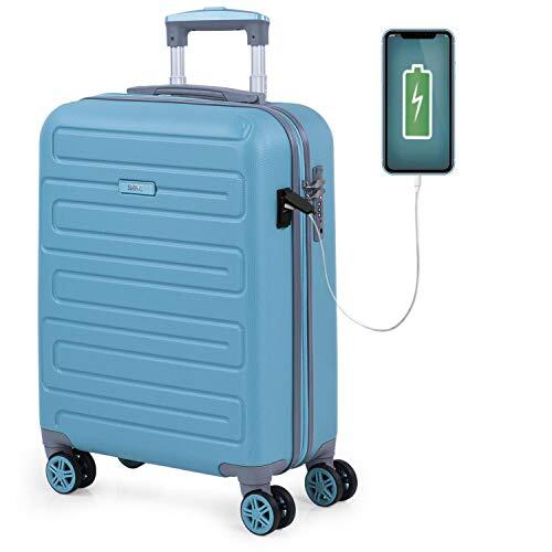 SKPAT - Cabinekoffer voor korte reis. USB-laadpoort Trolley met 4 wielen 55 cm. ABS Handbagage Klein Stijf Comfortabel en Licht. TSA-slot. Kwaliteit 175050, Color Turquoise