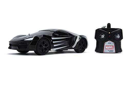 Jada Toys 253226001 Marvel Black Panther Lykan Hypersport, turbofunctie, RC, op afstand bestuurde auto met afstandsbediening, vooruit-achteruit, links-rechts, schaal 1:16, USB-oplaadfunctie, zwart