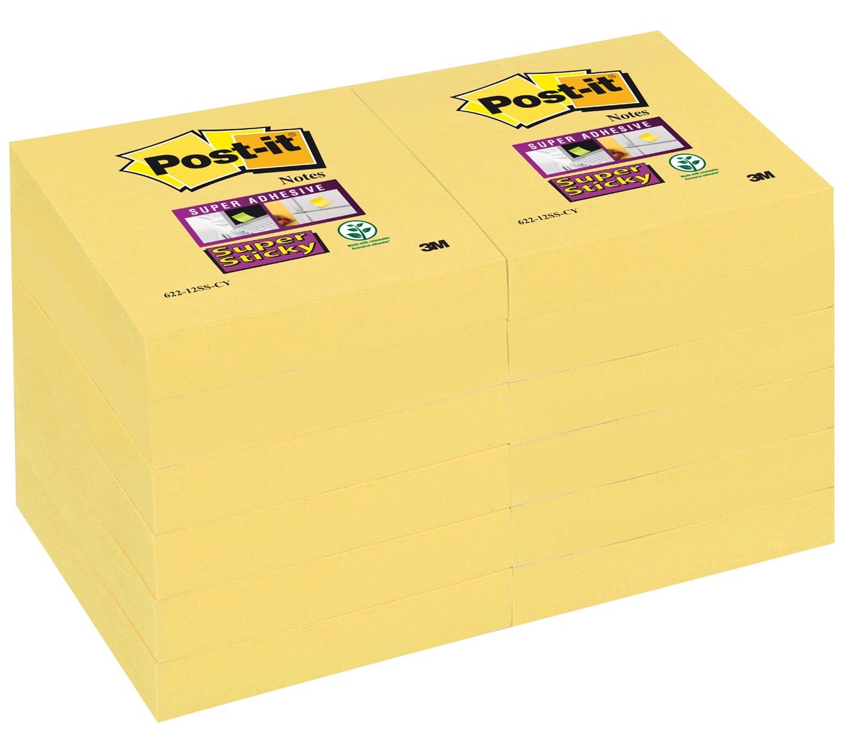 Post-it Super Sticky Super Sticky notes Kanariegeel 48 x 48 mm 70 g/m² 12 stuks à 90 vellen