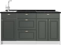 Vicco Keukenblok Fame-Line, Groen-Goud landelijk/Wit, 150 cm antraciet werkblad
