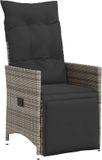 vidaXL Tuinstoel verstelbaar met kussens poly rattan grijs