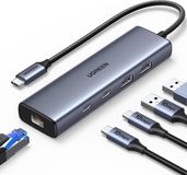 Ugreen USB-C Adapter 8-in-1 Hub | UGREEN 45320 / CM512 USB-C Hub & Ethernet Adapter – 6-in-1 Docking Station – 2× USB-C 3.2 + 1× USB-A 3.2 + 1× USB-A 2.0 + Gigabit RJ45 + USB-C Power Delivery – Aluminium – 1000 Mbps LAN – Grey