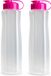 Plasticforte Kunststof waterfles 1500 ml transparant met dop roze - 2x stuks