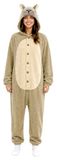 FIESTAS GUIRCA Capibara-pyjama voor dames (42-44/L) - dierenkostuum met capuchon - carnaval, themafeesten, dieren, cosplay, Halloween, afscheid, verjaardag, bruin en beige