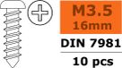 Revtec - Vis autoforeuse à tête plate - 3,5x16mm - Acier zingué - 10 pièces