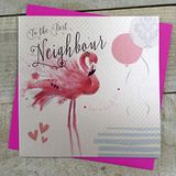 WHITE COTTON CARDS Beste buurman gelukkige verjaardag handgemaakte kaart - versierde flamingo B244