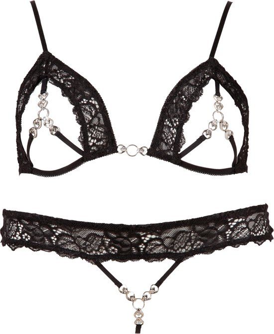 Abierta Fina Lingerie Set - Black, Size M, Lace, Polyamide
