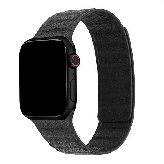Accezz Magnetisch echt lederen bandje voor de Apple Watch | 44/45/46/49 mm - Zwart