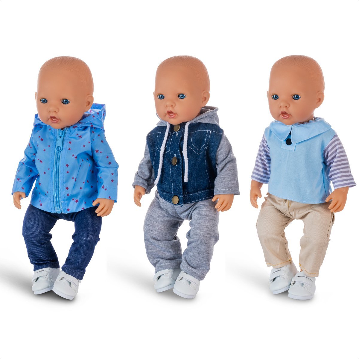 Isa's Friends Isa's Friends® - Poppenkleding - Setje 3 Jongens outfits - Kleertjes geschikt voor o.a. BABY born - 43 cm - Geschenkverpakking