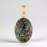 Cavill - Zilveren Hanger - 925 Sterling Zilver Verguld - Venus Chalcedoon Ovaal Cabochon 19,3 Karaat - Balinese Barong Details - Natuursteen Sieraden