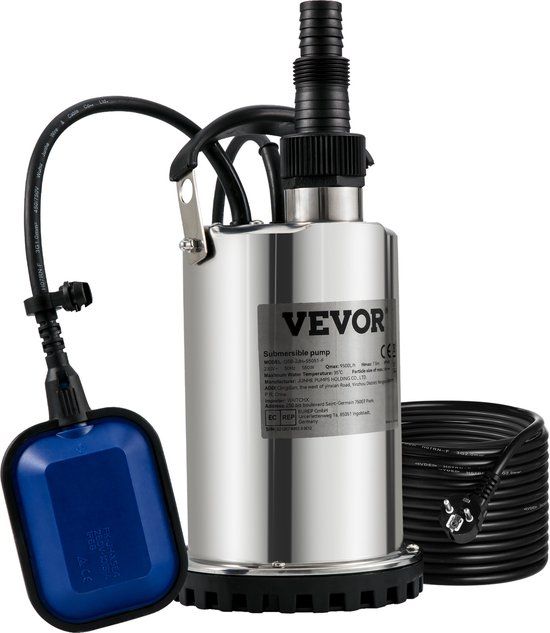 VEVOR Dompelpomp 500W-Automatisch Vuilwaterpomp IPX8-Ontwateringspomp met 10 m Lange Voedingskabel-voor het Verpompen van Water uit Zwembaden, Kelders, Vijvers