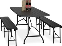 Merkloos Biertafel Set - Inklapbaar - 3-delig - Met Banken - Kunststof - Campingtafel - Zwart