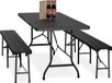 Merkloos Biertafel Set - Inklapbaar - 3-delig - Met Banken - Kunststof - Campingtafel - Zwart