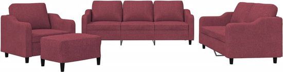 vidaXL 4-delige Loungeset met kussens stof wijnrood