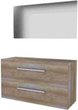 Basic Line Ultimate 46 Badkamermeubelset - 120 x 46 cm - Met Grepen - 2 Lades - Wastafelblad - Spiegel met Indirecte LED Verlichting - Scotch Oak