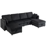HOMCOM Hoekbank 4-zits U-vorm bank met opbergottomane 306 cm | Hoekbank, corduroy look, 4 kussens, voor woonkamer, slaapkamer, donkergrijs