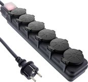 InLine IP44 outdoor stekkerdoos met 6 contacten | schakelaar | zwart | 3 meter