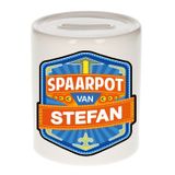 Bellatio Decorations Kinder spaarpot met naam - Stefan - keramiek - met dop - wit