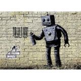 Homemania Muurfoto, geïnspireerd door autors Banksy robotdecoratie, kunstdruk, digitale druk, frame, meerkleurig, hout, katoen, 100 x 70 x 3 cm