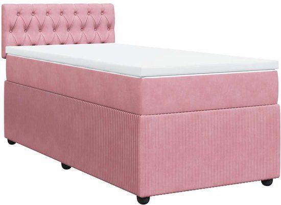 vidaXL Boxspring met matras fluweel roze 90x190 cm