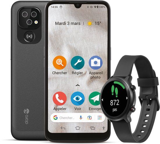 Doro 8100 4G Senioren Smartphone + Smartwatch - Zwart - Cadeau Bundel