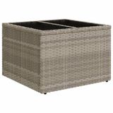 vidaXL Tuintafel met glazen blad, polyrattan, lichtgrijs, 55x55x37 cm
