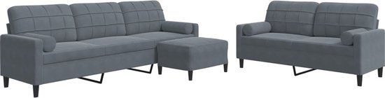 vidaXL 3-delige Loungeset met kussens en bolsters fluweel donkergrijs