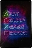 Merkloos Wandbord - Eat sleep game - Gaming decoratie - Metalen wandbord - Gamer - Metalen borden - Tekstbord - Wandborden - Playstation decoratie