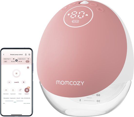 Momcozy M9 Mobiele Borstkolf, Wit, Handsfree, Eenzijdig, BPA-vrij, Draagbaar, App Bediening